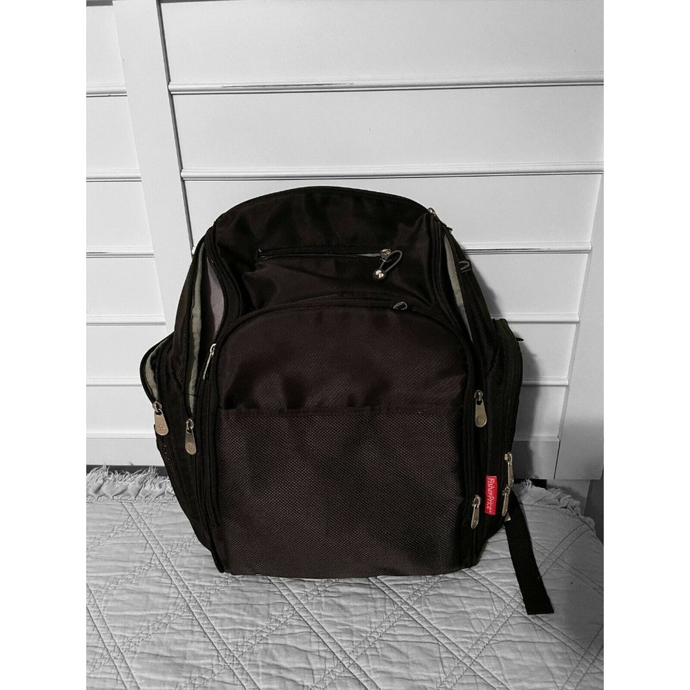 Fisher Price Kaden Diaper Black Bag Backpack w/ Insulated Bottle Pocket